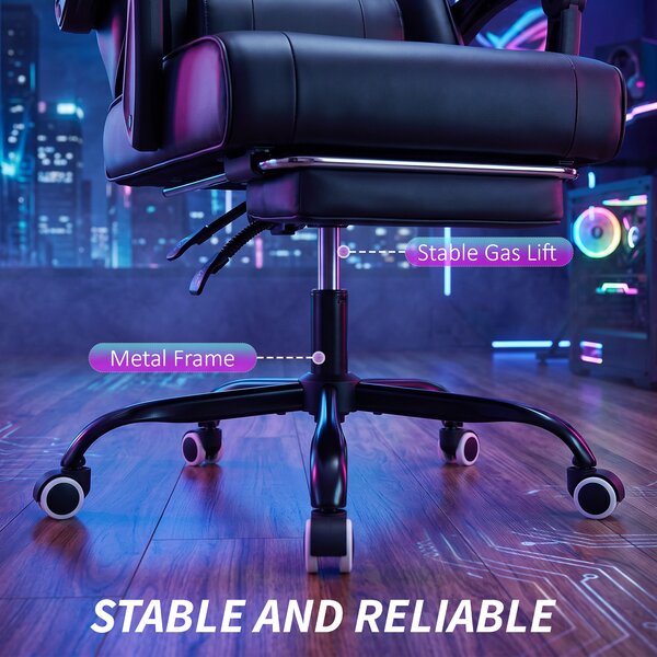 HOMCOM Sedia Gaming Ergonomica, Poltrona Gamer con Supporto Lombare Massaggiante e Schienale Reclinabile, Altezza Regolabile, Nero | Aosom Italy