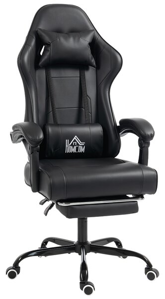 HOMCOM Sedia Gaming Ergonomica, Poltrona Gamer con Supporto Lombare Massaggiante e Schienale Reclinabile, Altezza Regolabile, Nero | Aosom Italy