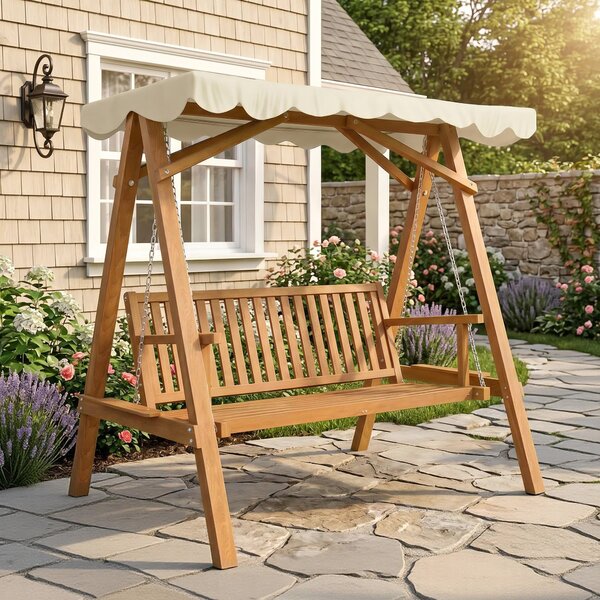 Outsunny Dondolo da Giardino Stile Classico Legno Massello di Pino Conforme alle Norme di FS Tettuccio Parasole | Aosom Italy|Aosom