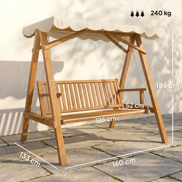 Outsunny Dondolo da Giardino Stile Classico Legno Massello di Pino Conforme alle Norme di FS Tettuccio Parasole | Aosom Italy|Aosom