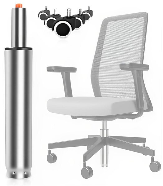 Sedia da ufficio con pistone a gas, portata 1000 kg, altezza regolabile da 250 a 345 mm, con 5 ruote, colore argento