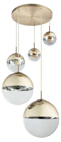 Lampada a sospensione a LED, globi di vetro oro, trasparente Altezza 150 cm