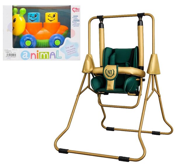 Altalena per bambini freestanding 3 in 1 ADBOR N1 Gold – adatta sia per l'esterno che per l'interno, con funzione di sdraio, colore verde e oro