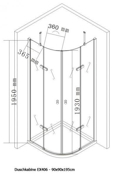 Cabina doccia EX406 con porta scorrevole - 8 mm - Vetro temperato "Nano" - Profilo cromato - 90 x 90 x 195 cm