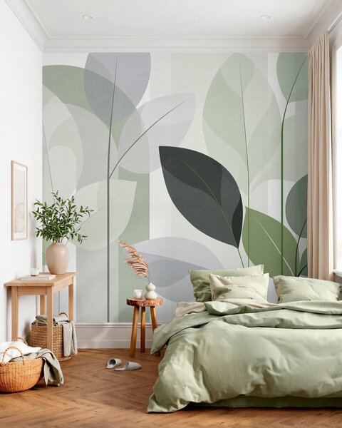 Carta da parati un motivo astratto con foglie in stile intrecciato opaco, in diverse tonalità di verde, Carta da parati Buffer, w05986v1 : Uwalls.it