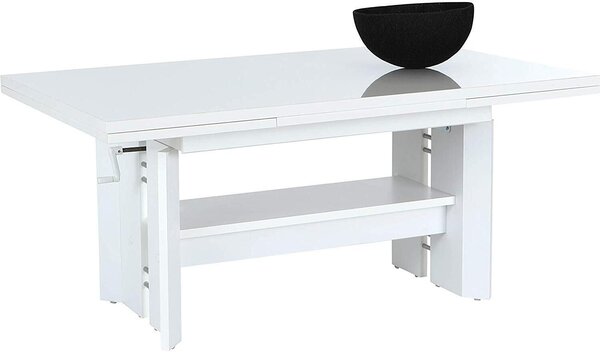 Tavolino Dario | finitura bianca lucida | allungabile + regolabile in altezza | L/A 110 - 180 x 70 x 50 - 60 cm