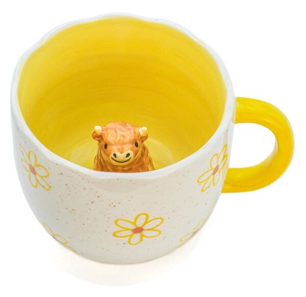 Tazza gialla e color crema in porcellana 350 ml Surprise Highland Cow – Sass & Belle