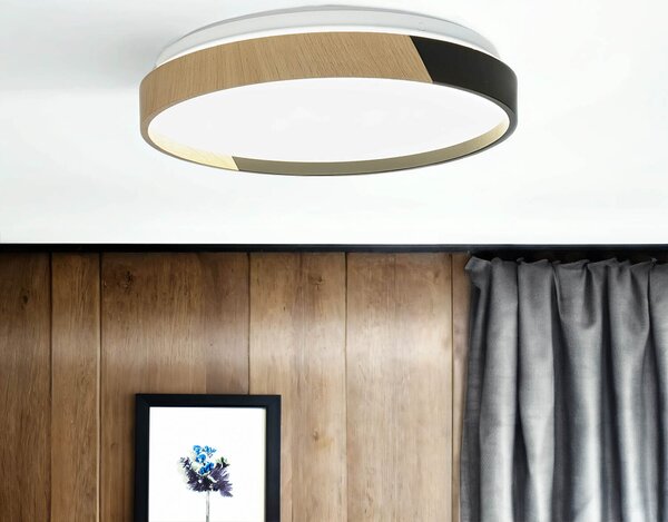 Lampada da soffitto a LED in metallo rotonda Ø 33 cm IP44 legno (rovere) nero bianco neutro 4000 K 970 lm Moderna