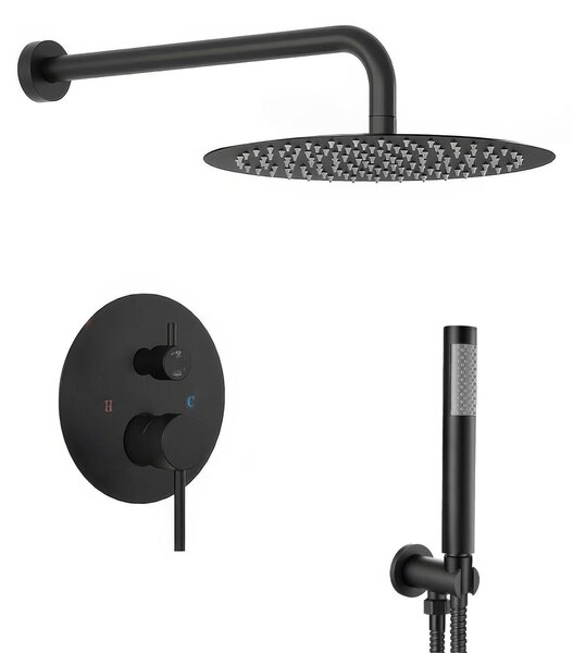 Set doccia da incasso, colore nero opaco - acciaio inossidabile, miscelatore con corpo in ottone