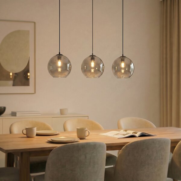 Lampada a sospensione Lucande, Brillar, dimmerabile, Grigio, Soggiorno, Vetro, Moderno
