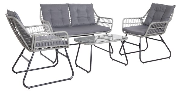 SVITA CAPRI set di mobili da balcone gruppo di sedute in polyrattan per esterni 4 pezzi salotto da giardino grigio chiaro