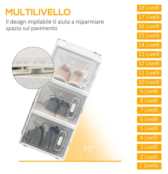 HOMCOM Scarpiera Modulare Salvaspazio con 18 Cubi in Plastica PP Bianco per Organizzazione Ottimale delle Scarpe in Casa|Aosom