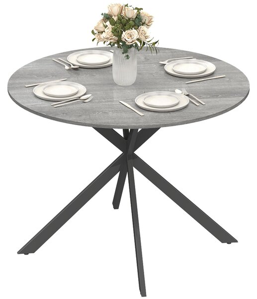 HOMCOM Tavolo da pranzo rotondo per 4 persone, tavolo da cucina in stile industriale, grigio