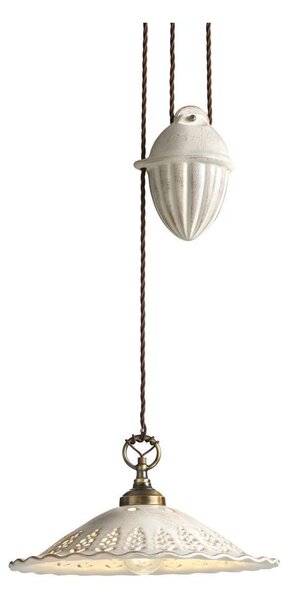 2259 SOSPENSIONE SALISCENDI RUSTICA D39 CM IN TERRACOTTA TRAFORATA FINITURA ANTICATA MADE IN ITALY