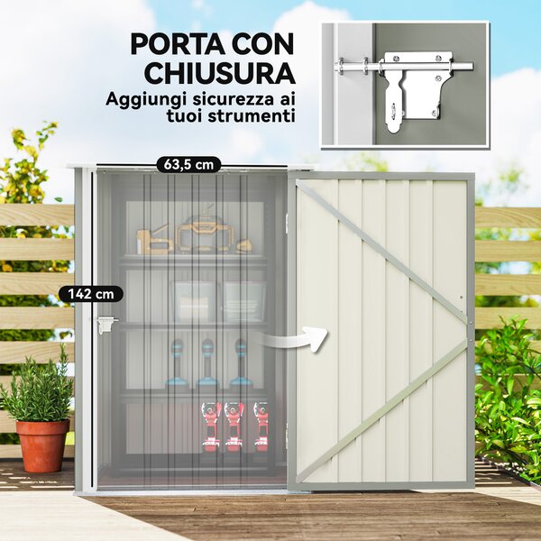 Outsunny Casetta da Giardino Porta Attrezzi in Acciaio Galvanizzato con Porta, 100x104x160 cm, Grigio Chiaro | Aosom Italy