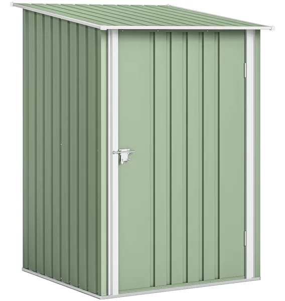 Outsunny Casetta da Giardino con Porta e tetto inclinato, Capanno Porta Attrezzi in Acciaio, 100x104x160 cm, Verde Chiaro | Aosom Italy