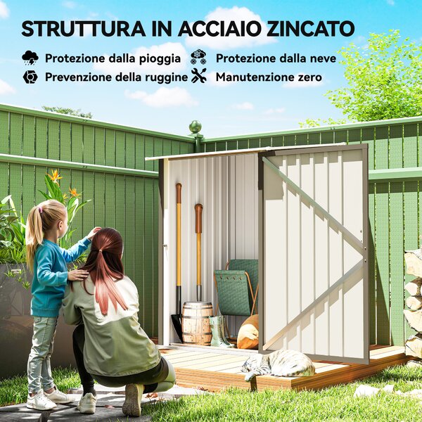 Outsunny Casetta da Giardino Porta Attrezzi in Acciaio Galvanizzato con Porta, 100x104x160 cm, Marrone e Bianco | Aosom Italy