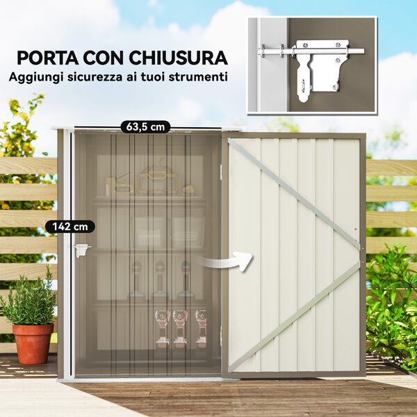 Outsunny Casetta da Giardino Porta Attrezzi in Acciaio Galvanizzato con Porta, 100x104x160 cm, Marrone e Bianco | Aosom Italy
