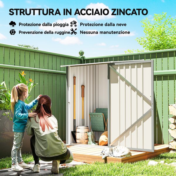 Outsunny Casetta da Giardino Porta Attrezzi in Acciaio Galvanizzato con Porta, 100x104x160 cm, Grigio Chiaro | Aosom Italy
