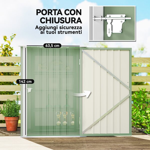 Outsunny Casetta da Giardino con Porta e tetto inclinato, Capanno Porta Attrezzi in Acciaio, 100x104x160 cm, Verde Chiaro | Aosom Italy