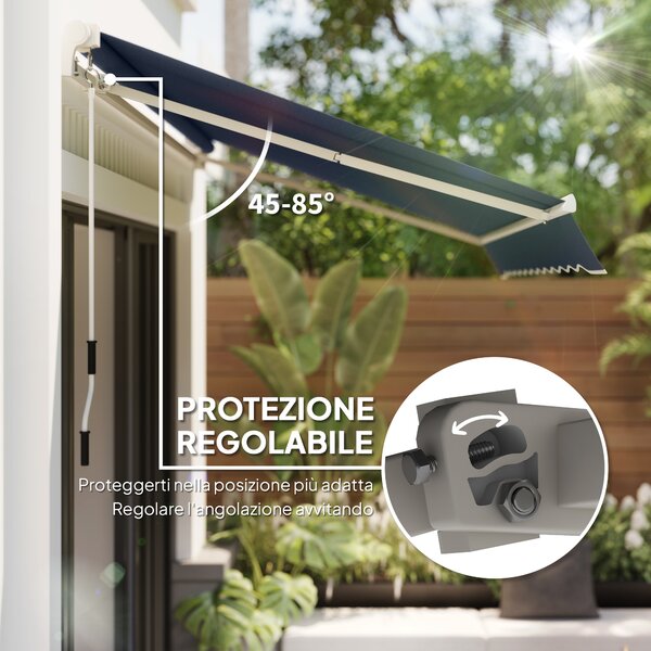 Outsunny Tenda da Sole a Bracci Avvolgibile con Apertura a Manovella in acciaio per Esterno, 360x250 cm, Grigio | Aosom Italy