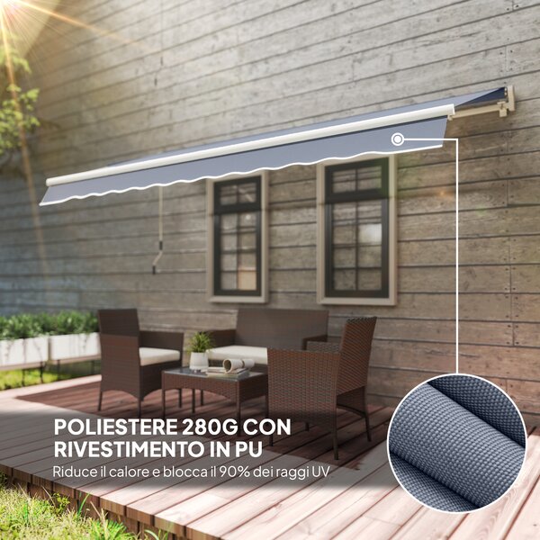 Outsunny Tenda da Sole a Bracci Avvolgibile con Apertura a Manovella in acciaio per Esterno, 360x250 cm, Grigio | Aosom Italy