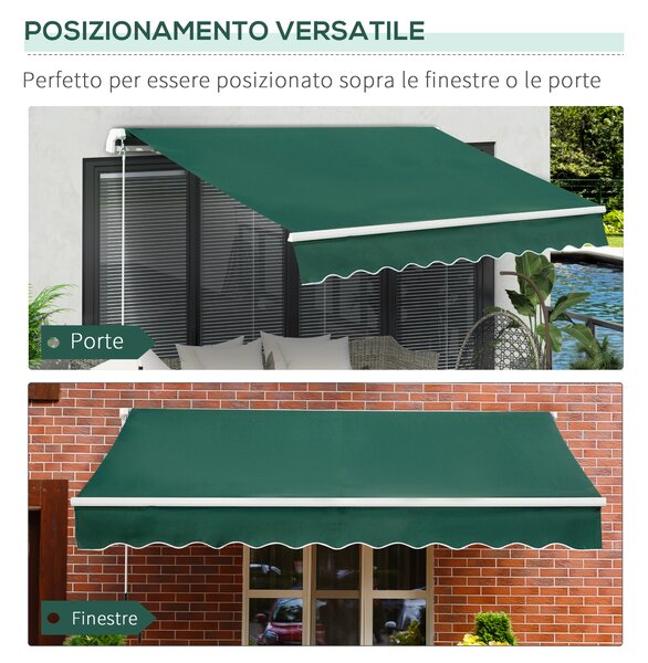Outsunny Tenda da Sole Regolabile per Esterno a Bracci Avvolgibile con Apertura a Manovella, 295x200 cm, Verde | Aosom Italy