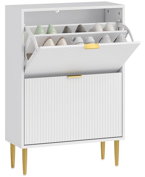 Scarpiera Slim con 2 Cassetti Ribaltabili per 12 Paia di Scarpe 60x24x91,5 cm Design Moderno in MDF Bianco