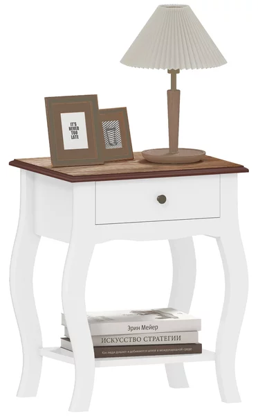 Comodino in Stile Francese con Cassetto 45x35x55 cm in MDF Bianco e Rovere