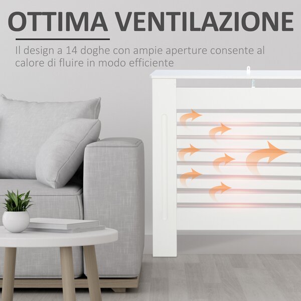 HOMCOM Copritermosifoni a Doghe con Ripiano Portaoggetti, in Legno, 172x19x81 cm, Bianco | Aosom Italy
