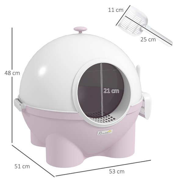 PawHut Lettiera per Gatti 4kg Max con Coperchio e Paletta Inclusa, 53x51x48 cm, Bianca e Rosa | Aosom Italy