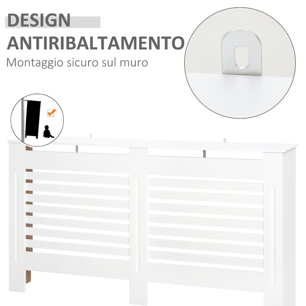 HOMCOM Copritermosifoni a Doghe con Ripiano Portaoggetti, in Legno, 172x19x81 cm, Bianco | Aosom Italy