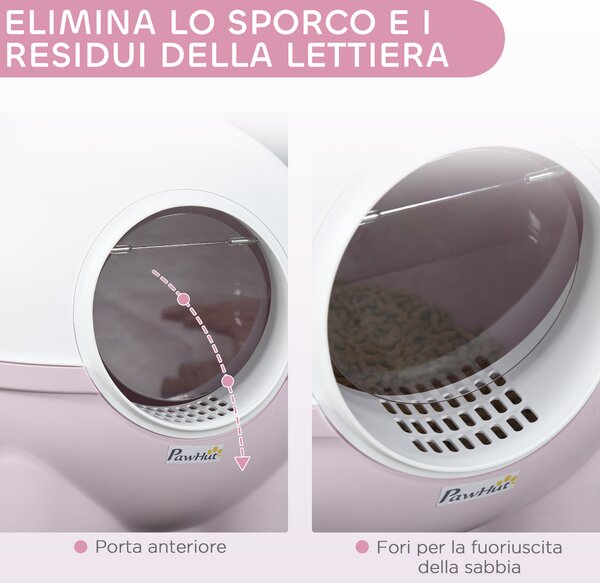 PawHut Lettiera per Gatti 4kg Max con Coperchio e Paletta Inclusa, 53x51x48 cm, Bianca e Rosa | Aosom Italy