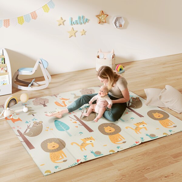 AIYAPLAY Tappeto per Bambini 0-6 Anni a Tema Bosco con Superficie Impermeabile in XPE Multicolore, 196x176x1.5 cm | Aosom Italy