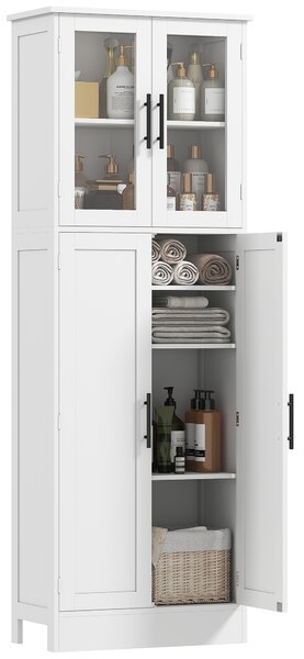 HOMCOM Mobile Bagno Alto con Ripiani Regolabili, Ante in Vetro e Legno, 60x30x170 cm, Bianco | Aosom Italy
