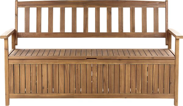 BELIANI Panca da esterno con contenitore 3 posti in legno massiccio di acacia 160 cm colore chiaro stile rustico