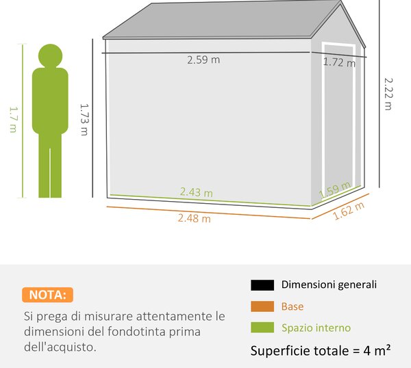 Outsunny Casetta con Finestra e Tetto inclinato, Porta a doppia Attrezzi in Acciaio Zincato e PP, 259x172x222 cm, Grigia e Bianca | Aosom Italy