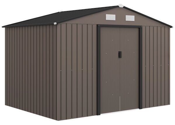 Casetta Box da Giardino Porta Attrezzi 277x195x192 cm con Porte Scorrevoli in Acciaio Marrone