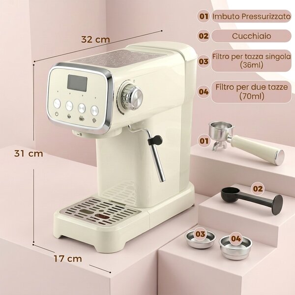 HOMCOM Macchina da caffè espresso 20 bar 1350W con montalatte, acqua calda e scaldatazze | Aosom Italy