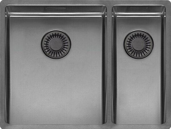 REGINOX R39205 Lavello NEW YORK 34x40+18x40, finitura Gun Metal II, adatto a basi di almeno 60 cm di larghezza / Bordo a filo / Installazione a incasso / Sottotop