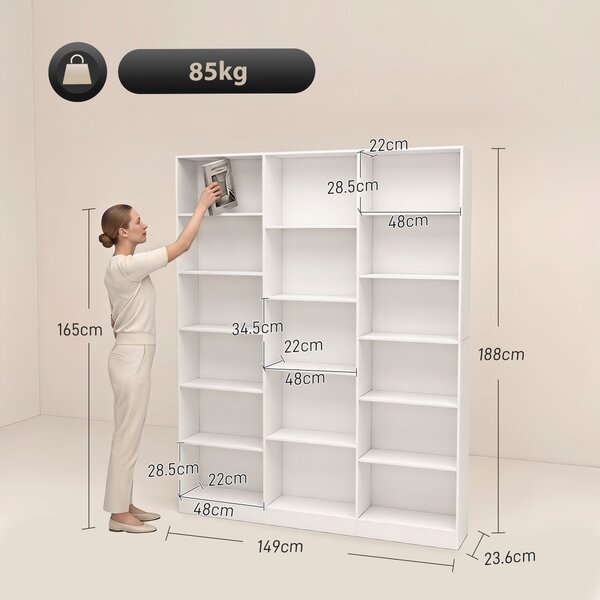 HOMCOM Libreria con Ripiani Regolabili e Antiribaltamento, 149x23,6x188 cm, Bianco | Aosom Italy