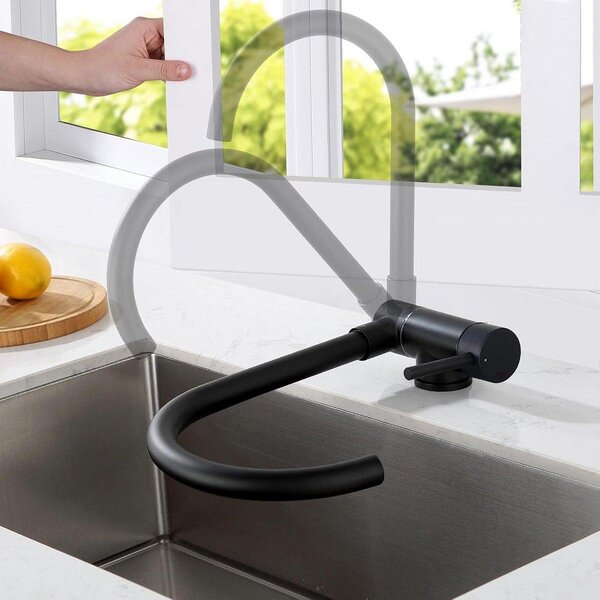 Rubinetto da cucina nero, a forma di "U", con rotazione a 360 gradi, miscelatore monocomando in acciaio inossidabile