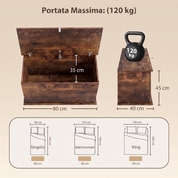 HOMCOM Cassapanca Contenitore, Panca Portascarpe con Coperchio di Sicurezza, Fondoletto, Marrone Rustico | Aosom Italy