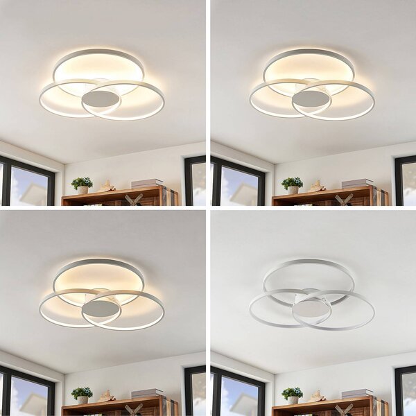 Plafoniera a LED Riley Lindby, dimmerabile, Bianco / Opale, Soggiorno / Sala da pranzo, Alluminio, Moderno, Plafoniera LED