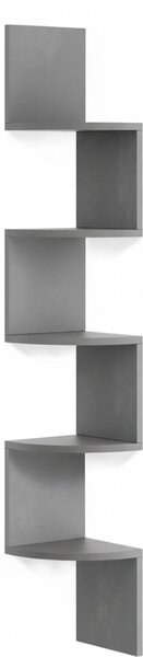 Scaffale angolare Relaxdays, A x L x P: 125 x 20 x 20 cm, 5 ripiani, MDF, design a zig-zag, scaffale angolare da parete, libreria sospesa, grigio