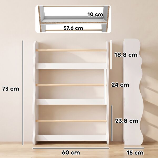 AIYAPLAY Libreria Montessoriana per Bambini 3-8 Anni a 3 Ripiani, 60x15x73 cm, per Cameretta, Bianco | Aosom Italy