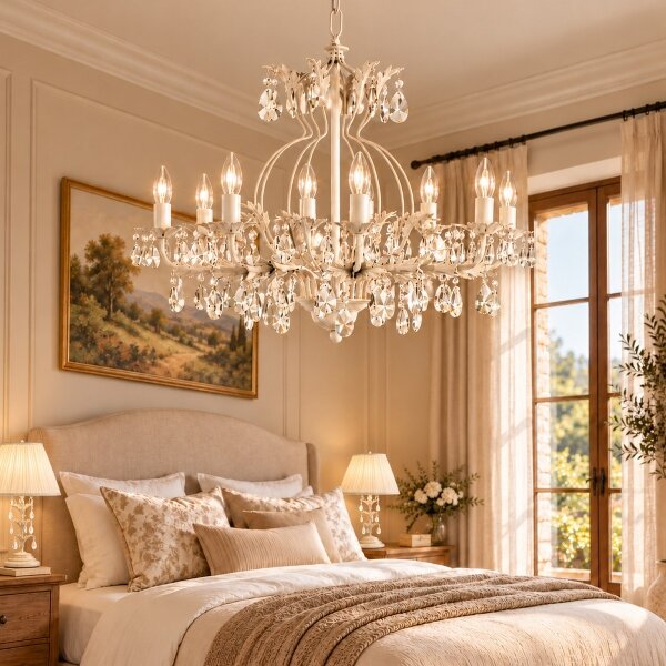 ONLI - Lampadario a catena TERESA 8xE14/6W/230V crema/patina