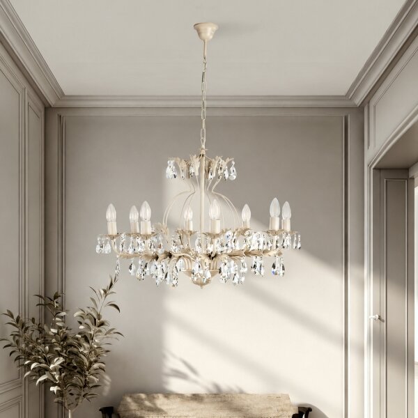 ONLI - Lampadario a catena TERESA 8xE14/6W/230V crema/patina