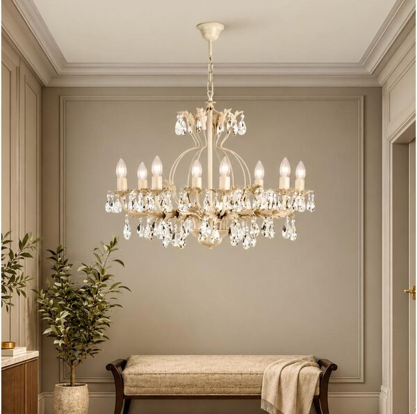 ONLI - Lampadario a catena TERESA 8xE14/6W/230V crema/patina