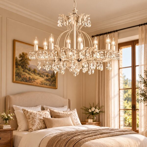 ONLI - Lampadario a catena TERESA 8xE14/6W/230V crema/patina